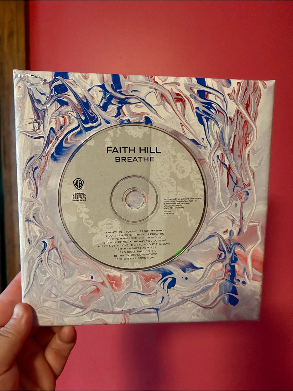 Faith Hill "Breathe" Album CD with Red, White & Blue Marble Painting 8x8